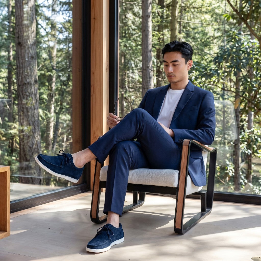 Ultra leichte Herren Mokassins RELAX in Marine Blau und Cognac Braun