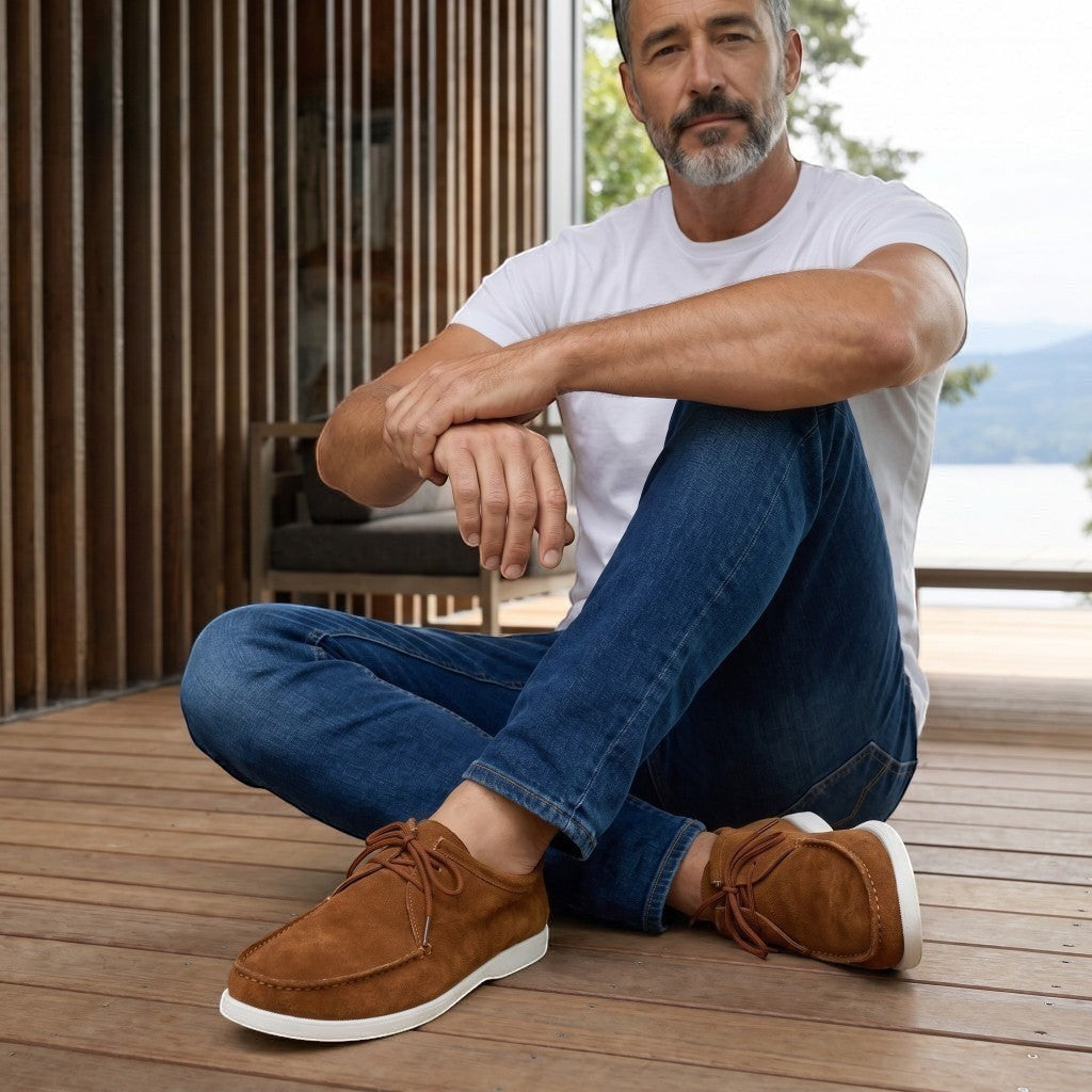 NICAY Herren Mokassins RELAX aus braunem Veloursleder, leicht und bequem für den Sommer.