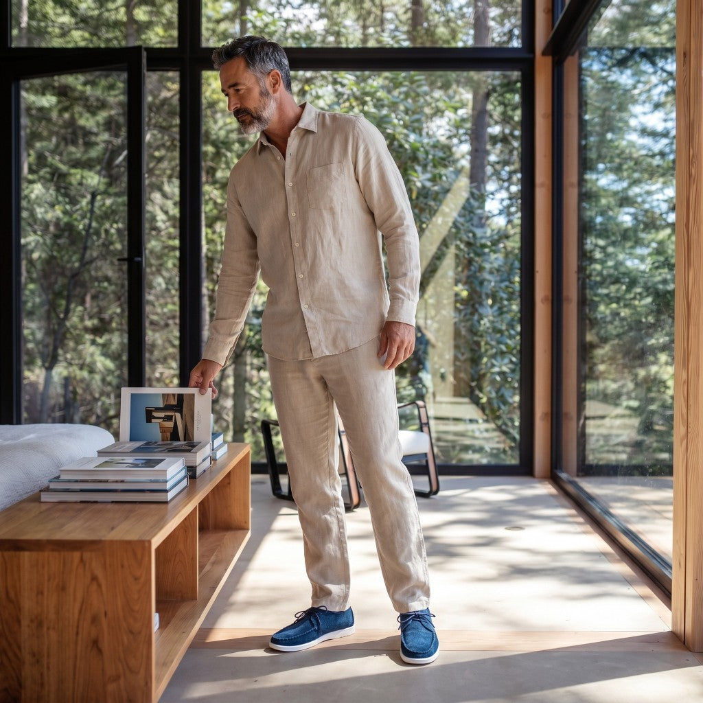 Ultra leichte Herren Mokassins RELAX in Marine Blau und Cognac Braun