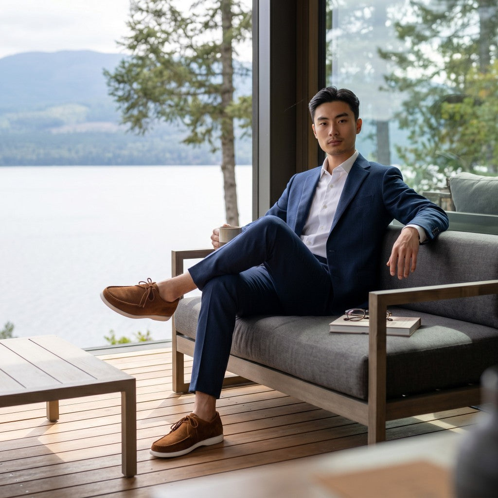 Ultra leichte Herren Mokassins RELAX in Marine Blau und Cognac Braun