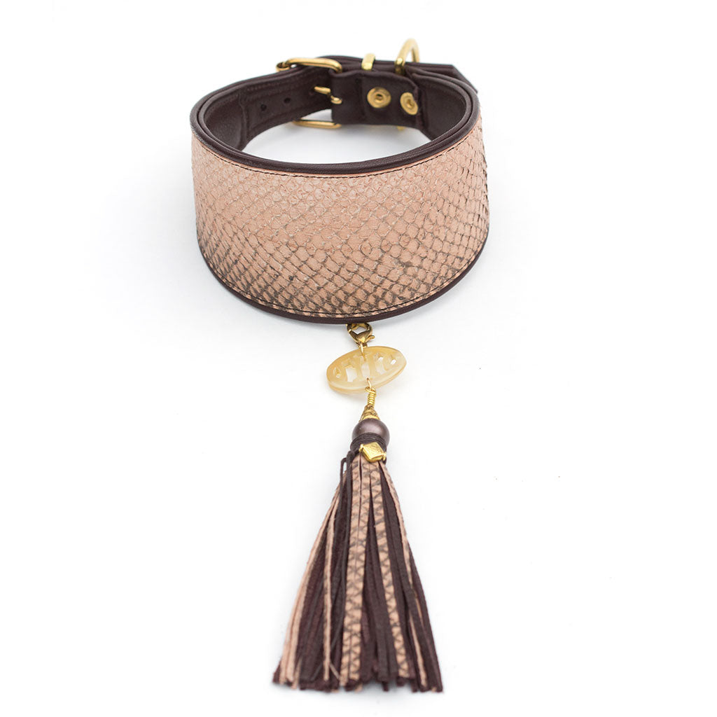 Windhundhalsband aus Lachsleder mit Hornornament