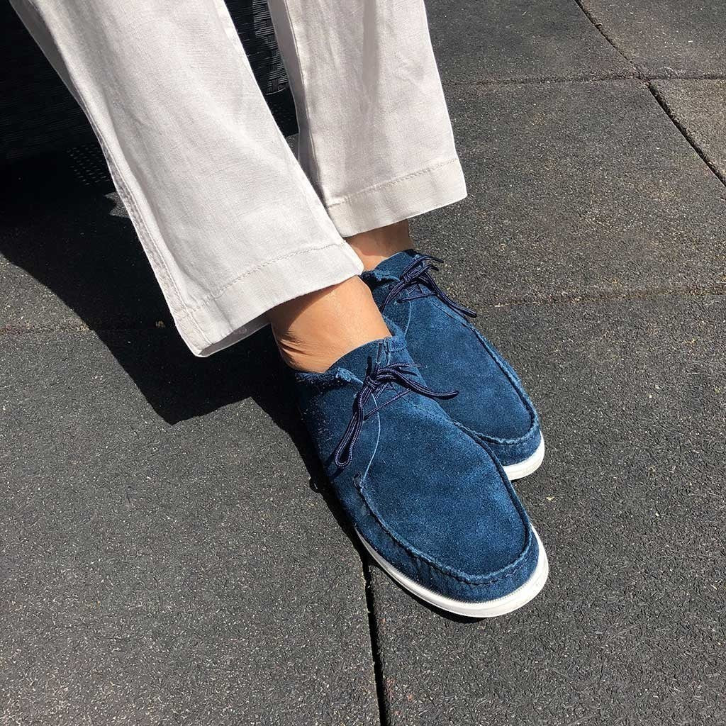 NICAY Herren Mokassins RELAX aus blauem Veloursleder, leicht und bequem für den Sommer.