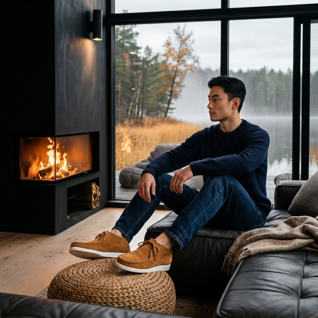 Ultra leichte Herren Mokassins RELAX in Marine Blau und Cognac Braun