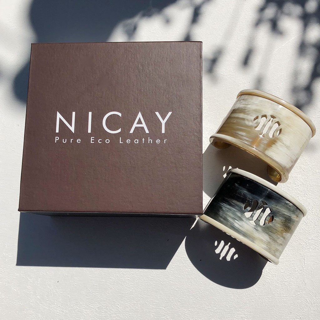 NICAY Hornarmreif MOROCCO in Beige und Schwarz mit marokkanischem Fliesenmuster, Naturmaterial